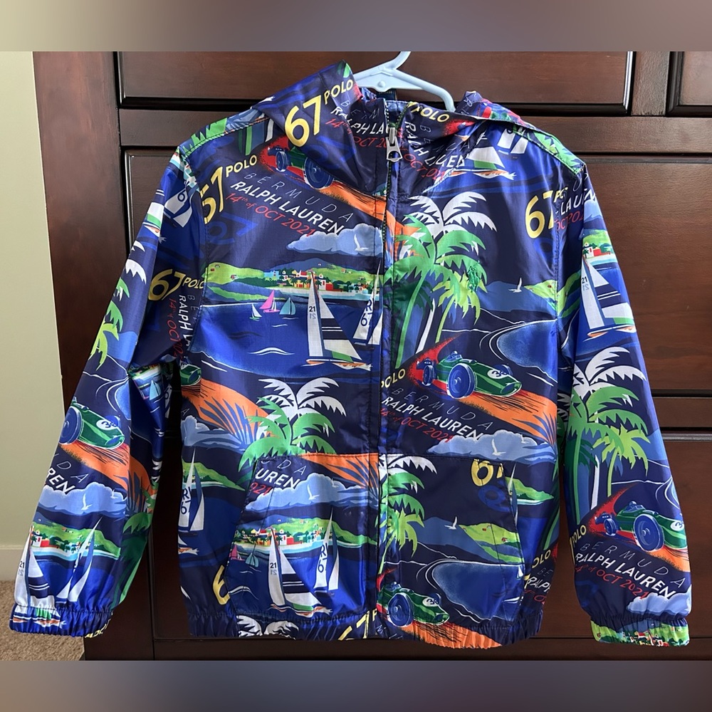 Polo Ralph Lauren Windbreaker Jacket Kids Bermuda Print Blue Size 5T